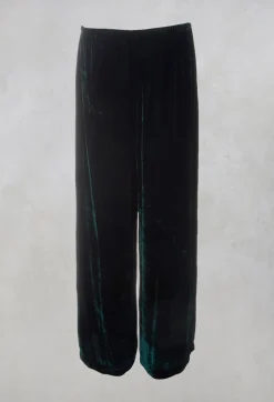 Velvet Wide Leg Trousers in Emerald