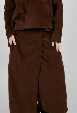 Velvet Wrap Skirt in Coffee