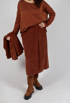Velvet Wrap Skirt in Rust
