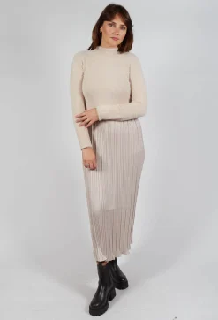 Verlaine Dual Fabric Dress in Beige
