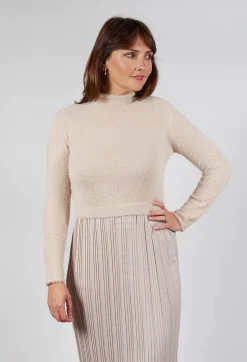 Verlaine Dual Fabric Dress in Beige