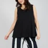 Vest Top with Drawstring Hem in Black