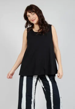 Vest Top with Drawstring Hem in Black