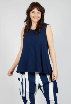 Vest Top with Drawstring Hem in Navy