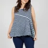 Vest Top with Drawstring Hem in Navy Print