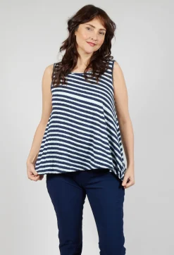 Vest Top with Drawstring Hem in Navy Print