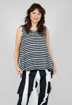 Vest Top with Drawstring Hem in Black Print