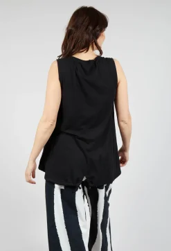 Vest Top with Drawstring Hem in Black