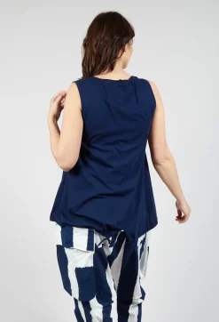 Vest Top with Drawstring Hem in Navy
