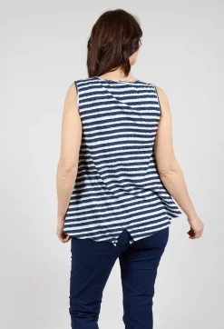 Vest Top with Drawstring Hem in Navy Print