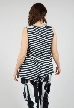 Vest Top with Drawstring Hem in Black Print