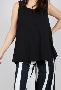 Vest Top with Drawstring Hem in Black