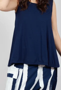 Vest Top with Drawstring Hem in Navy