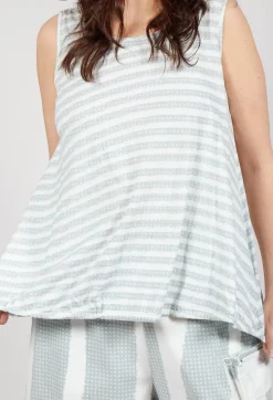 Vest Top with Drawstring Hem in Grey Print