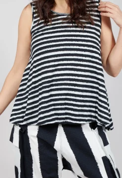Vest Top with Drawstring Hem in Black Print