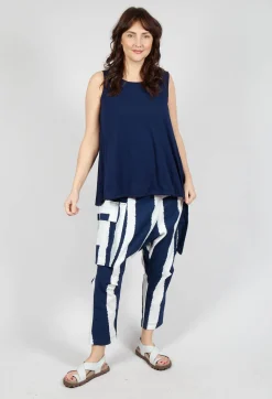 Vest Top with Drawstring Hem in Navy