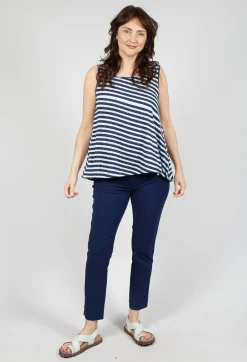 Vest Top with Drawstring Hem in Navy Print