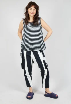 Vest Top with Drawstring Hem in Black Print