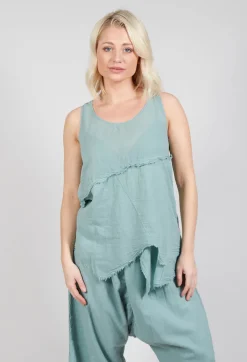 Vest Top with Raw Edges in Pale Turquoise