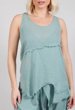 Vest Top with Raw Edges in Pale Turquoise