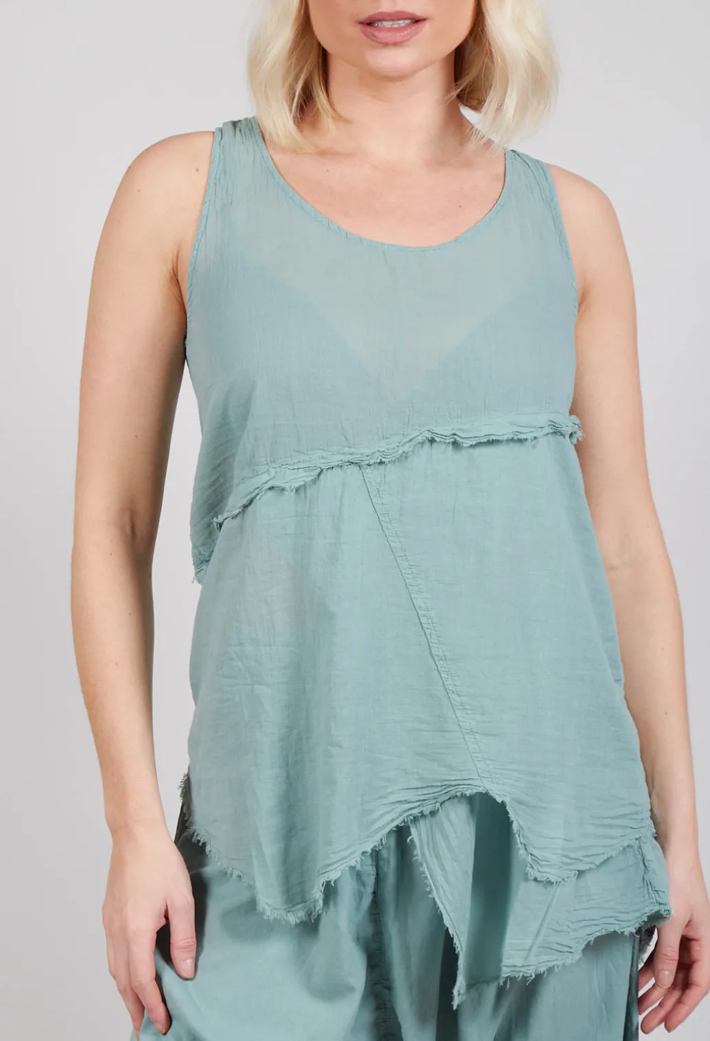 Vest Top with Raw Edges in Pale Turquoise