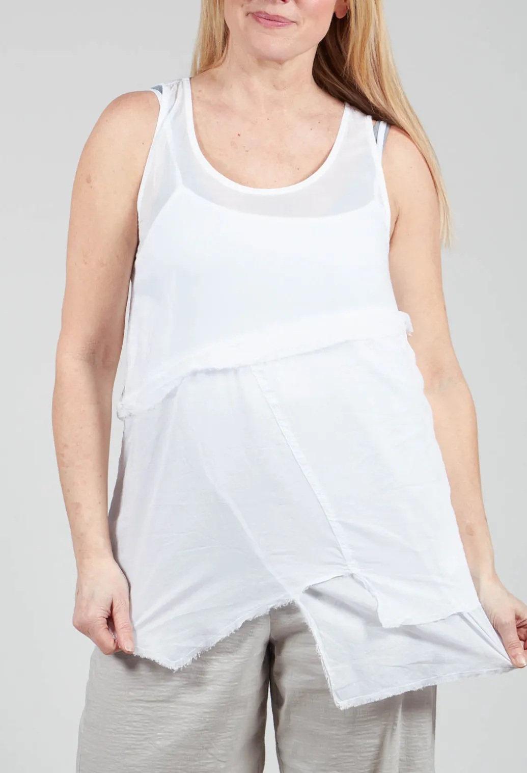 Vest Top with Raw Edges in White