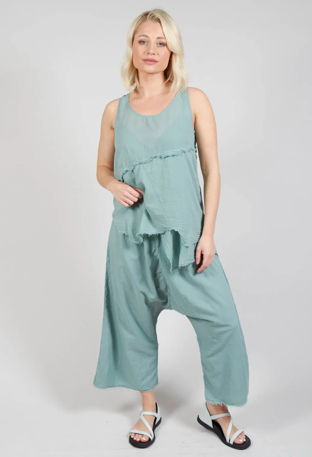 Vest Top with Raw Edges in Pale Turquoise