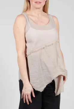 Vest Top with Raw Edges in Greige