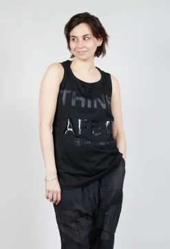 Vest Top with Square Neckline in Black and Black Print