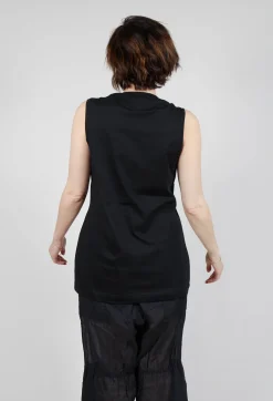 Vest Top with Square Neckline in Black and Black Print