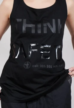 Vest Top with Square Neckline in Black and Black Print