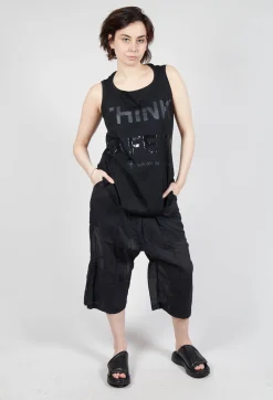 Vest Top with Square Neckline in Black and Black Print
