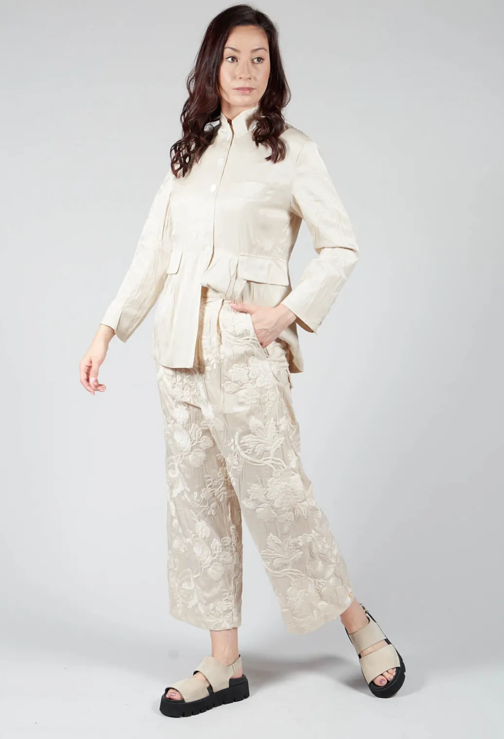 Vielles Fleurs Loose Trousers in Cream