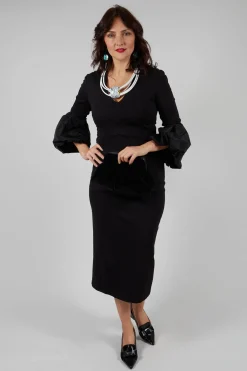V-Neck Jersey Shift Dress in Nero