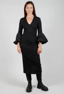 V-Neck Jersey Shift Dress in Nero