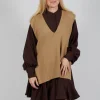 V-Neck Knitted Vest in Camel