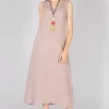 V-Neck Linen Dress in Dusky Pink
