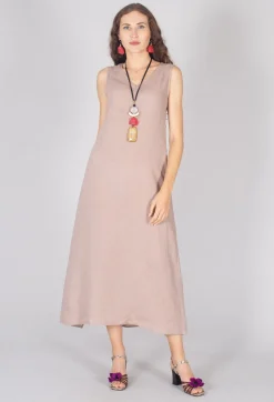 V-Neck Linen Dress in Dusky Pink