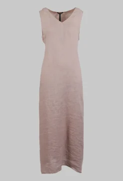 V-Neck Linen Dress in Dusky Pink