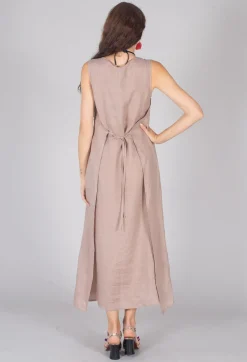 V-Neck Linen Dress in Dusky Pink