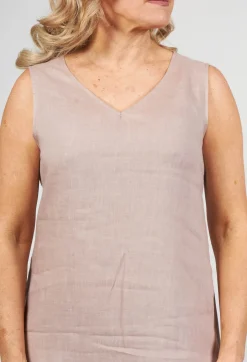 V-Neck Linen Dress in Dusky Pink