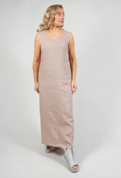 V-Neck Linen Dress in Dusky Pink