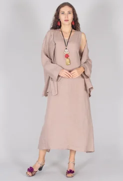 V-Neck Linen Dress in Dusky Pink