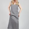 V-Neck Linen Dress in Grey