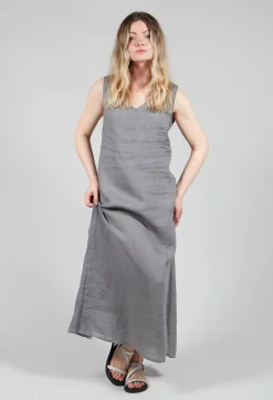 V-Neck Linen Dress in Grey