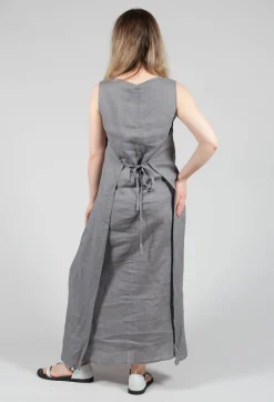 V-Neck Linen Dress in Grey