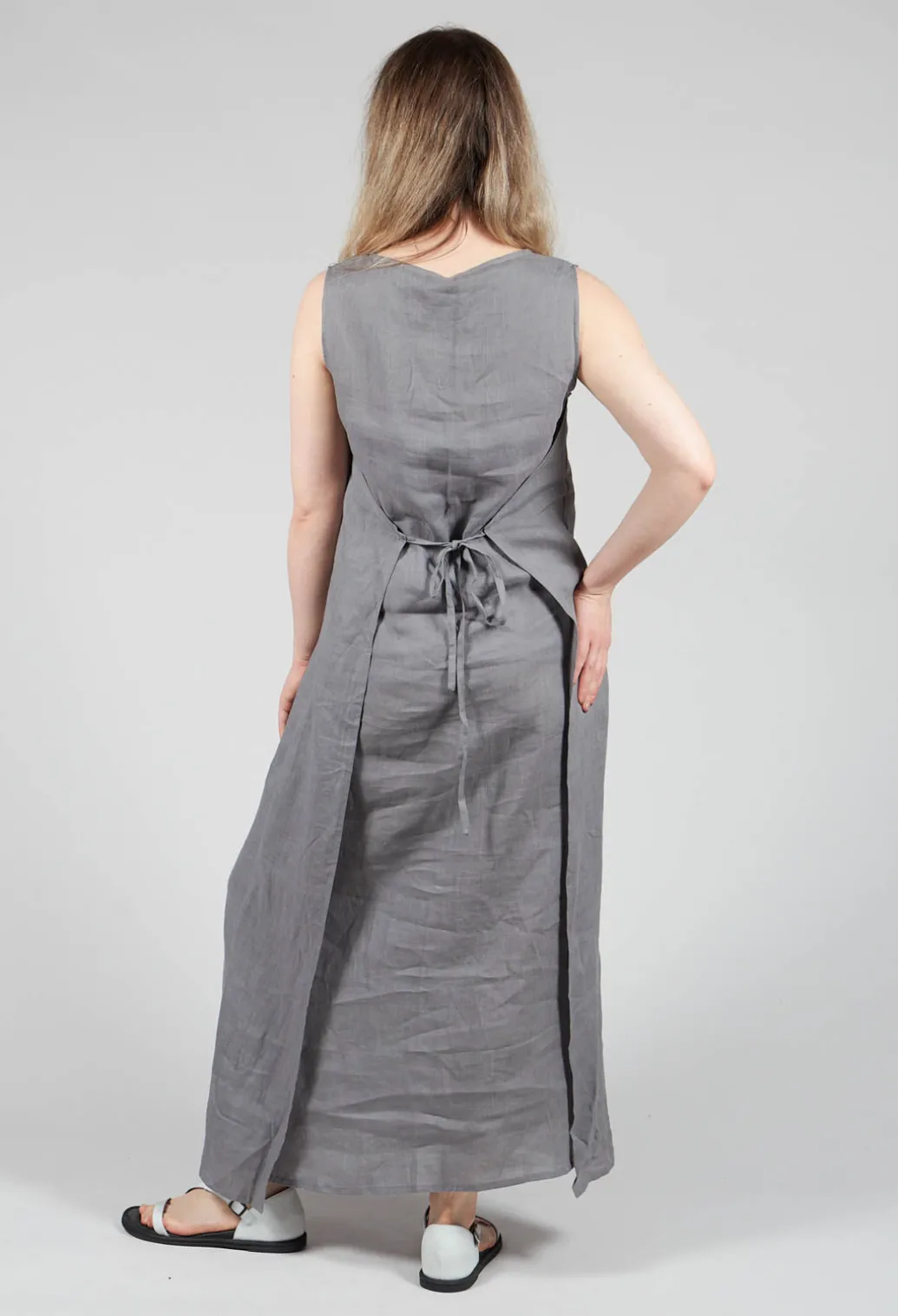 V-Neck Linen Dress in Grey