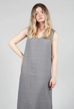 V-Neck Linen Dress in Grey