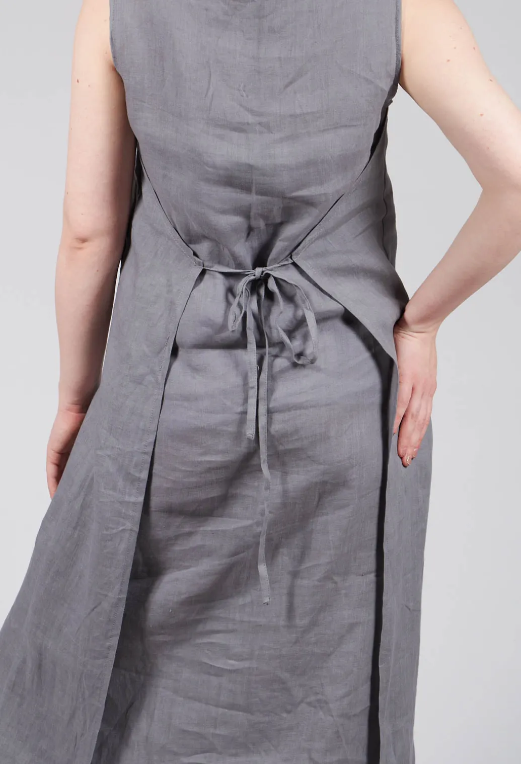 V-Neck Linen Dress in Grey