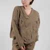 V-Neck Ribbed Jumper in Camel Mel